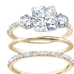 3pcs Stackable Rings 14k Gold Plated Inlaid Shining zirconia Zinc Alloy Luxury